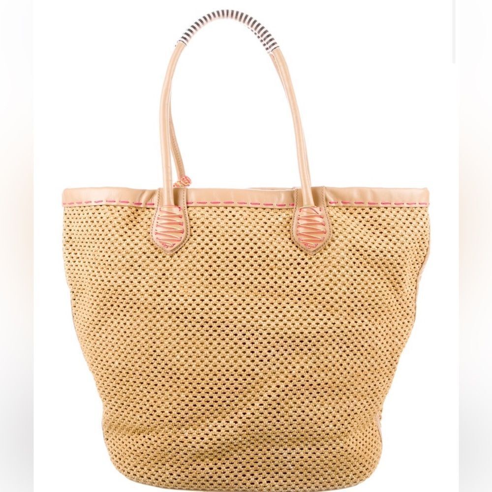 henri bendel Brown Woven Tote with Colorful Beach Patch Accents - Picture 14 of 15
